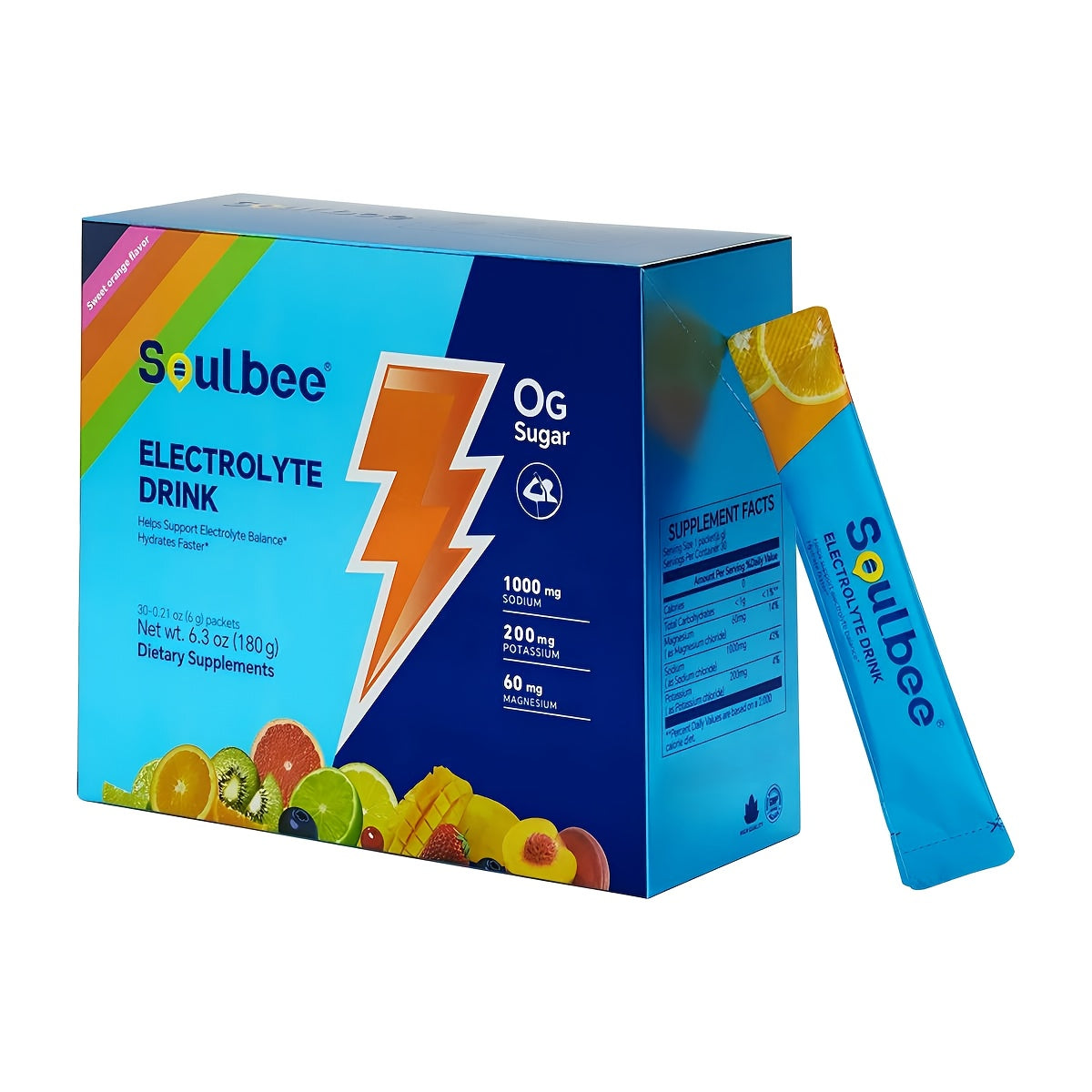 30-Pack Zero Sugar Electrolyte Sports Drink - Natural Fruit Flavors (Strawberry, Orange, Grape, Blueberry, Raspberry) - High-Efficiency Hydration with Potassium, Magnesium & Sodium - No Artificial Sweeteners, No Artificial Co