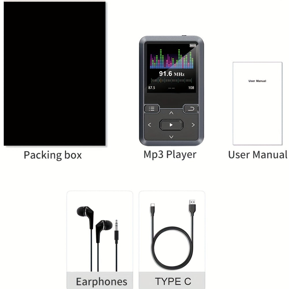 32GB Mini Portable MP3 Player - Exceptional High-Fidelity Sound, FM Radio, Voice Recorder, E-book, Pedometer - Includes USB C Cable, Earphone, Perfect for Sports, Travel, and Camping Adventures