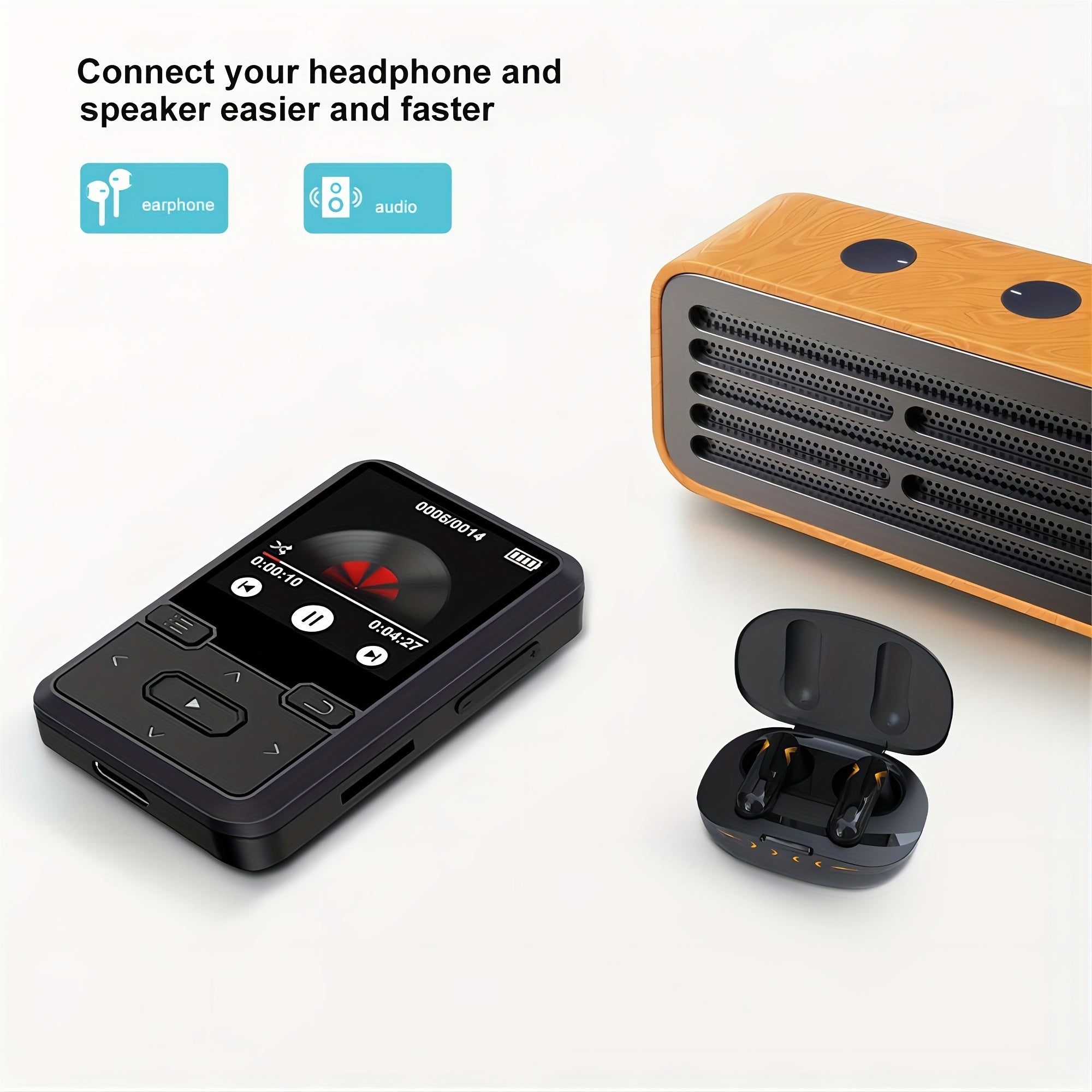 32GB Mini Portable MP3 Player - Exceptional High-Fidelity Sound, FM Radio, Voice Recorder, E-book, Pedometer - Includes USB C Cable, Earphone, Perfect for Sports, Travel, and Camping Adventures