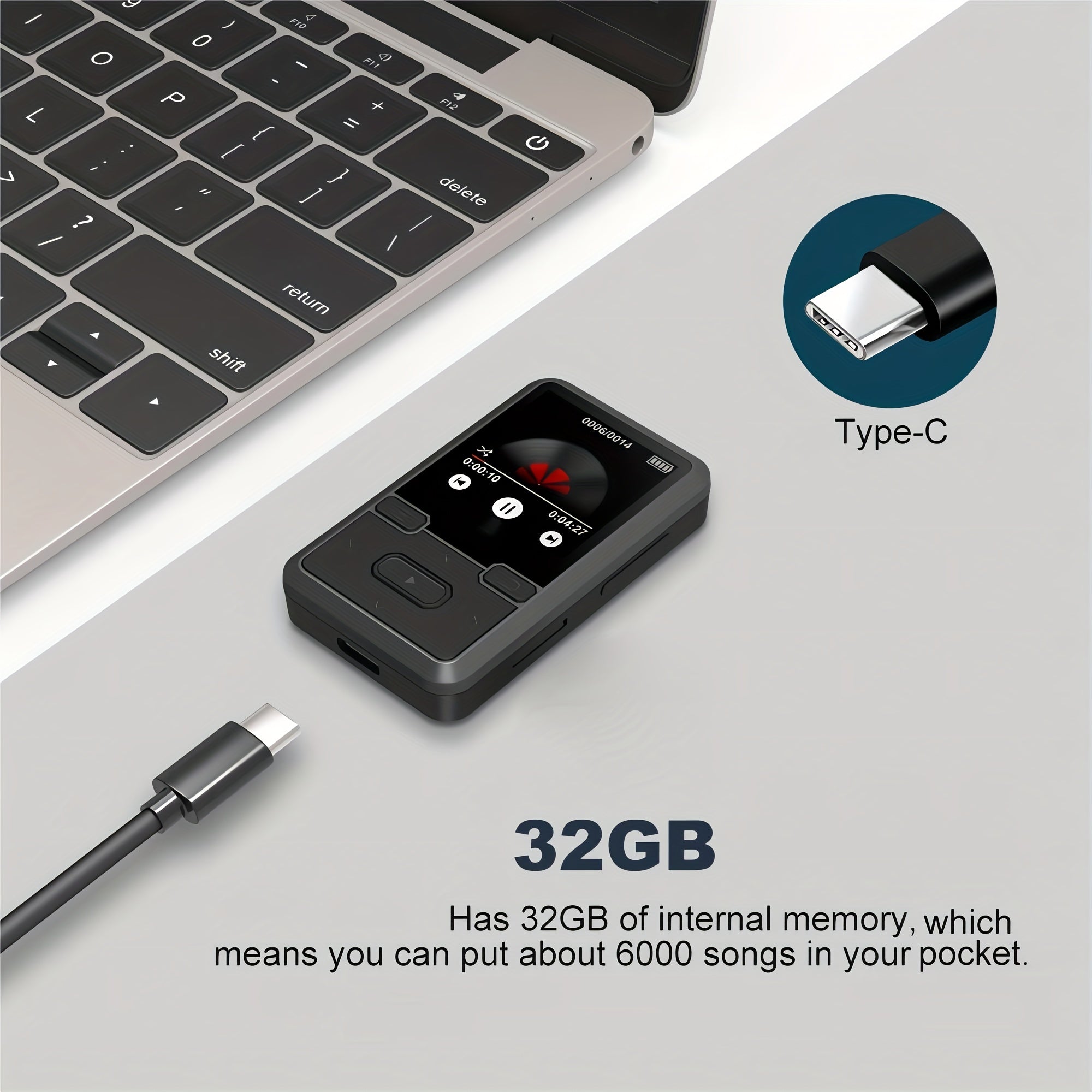 32GB Mini Portable MP3 Player - Exceptional High-Fidelity Sound, FM Radio, Voice Recorder, E-book, Pedometer - Includes USB C Cable, Earphone, Perfect for Sports, Travel, and Camping Adventures