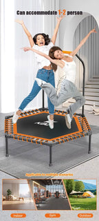 55 in adult trampoline, sports bounce, with U-shaped armrests, indoor fitness trampoline, maximum load 800 lbs