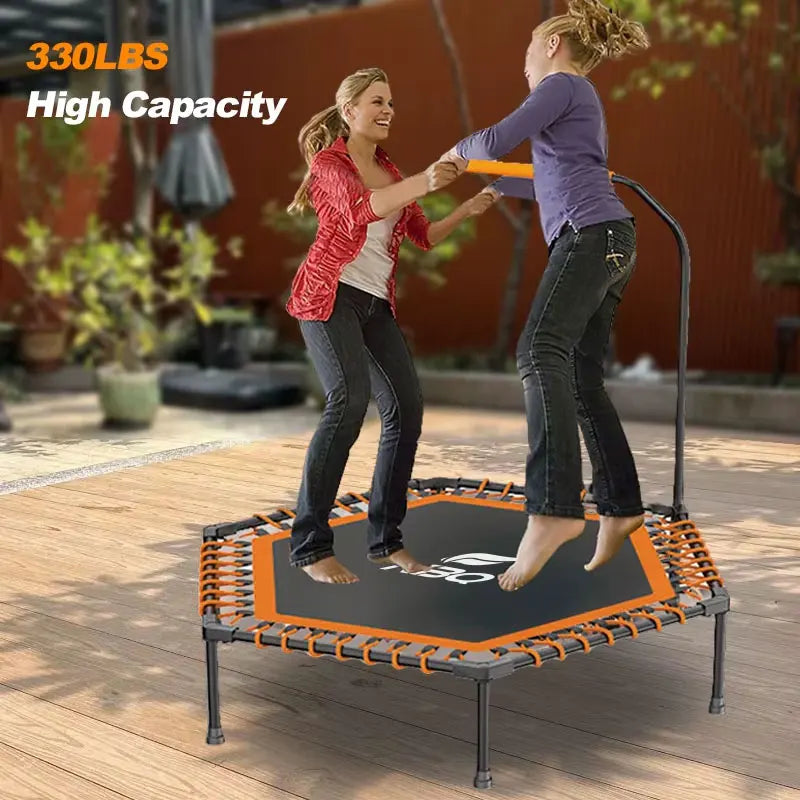 55 in adult trampoline, sports bounce, with U-shaped armrests, indoor fitness trampoline, maximum load 800 lbs