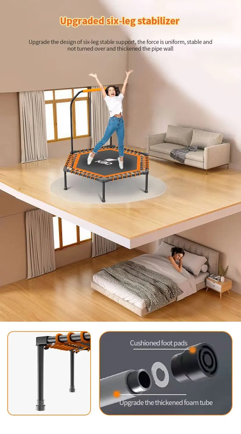 55 in adult trampoline, sports bounce, with U-shaped armrests, indoor fitness trampoline, maximum load 800 lbs