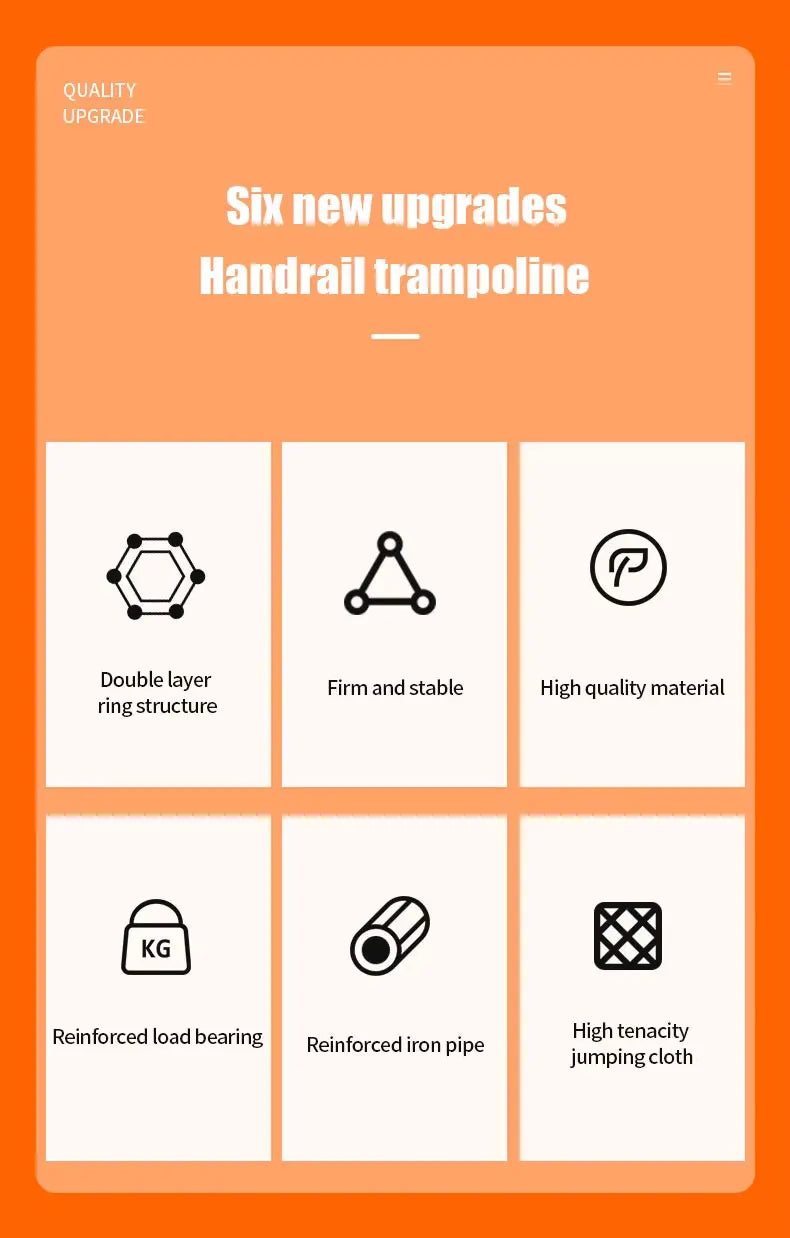 55 in adult trampoline, sports bounce, with U-shaped armrests, indoor fitness trampoline, maximum load 800 lbs