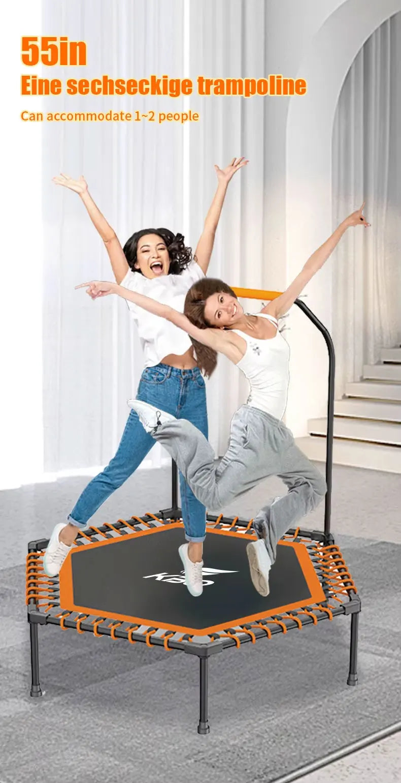 55 in adult trampoline, sports bounce, with U-shaped armrests, indoor fitness trampoline, maximum load 800 lbs