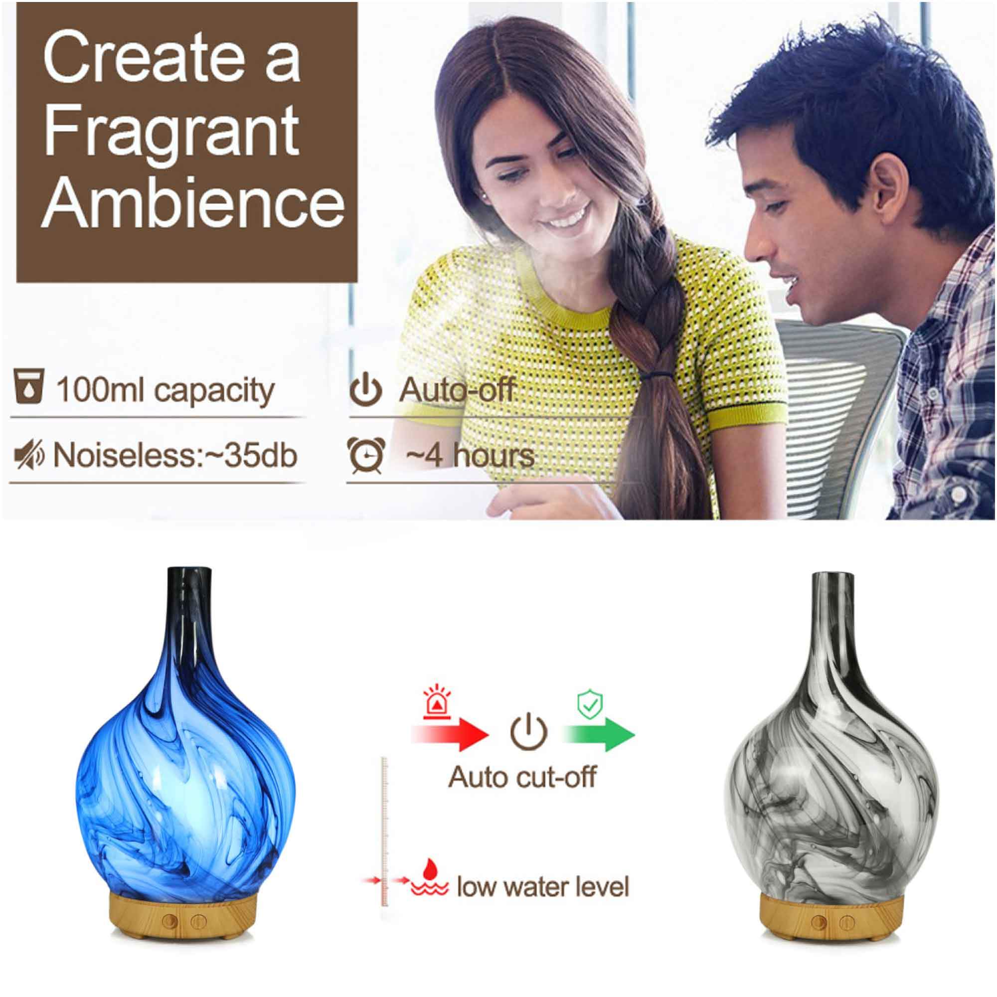 Essential Oil Aroma Diffuser - 100ml Glass Marble Aromatherapy Mist