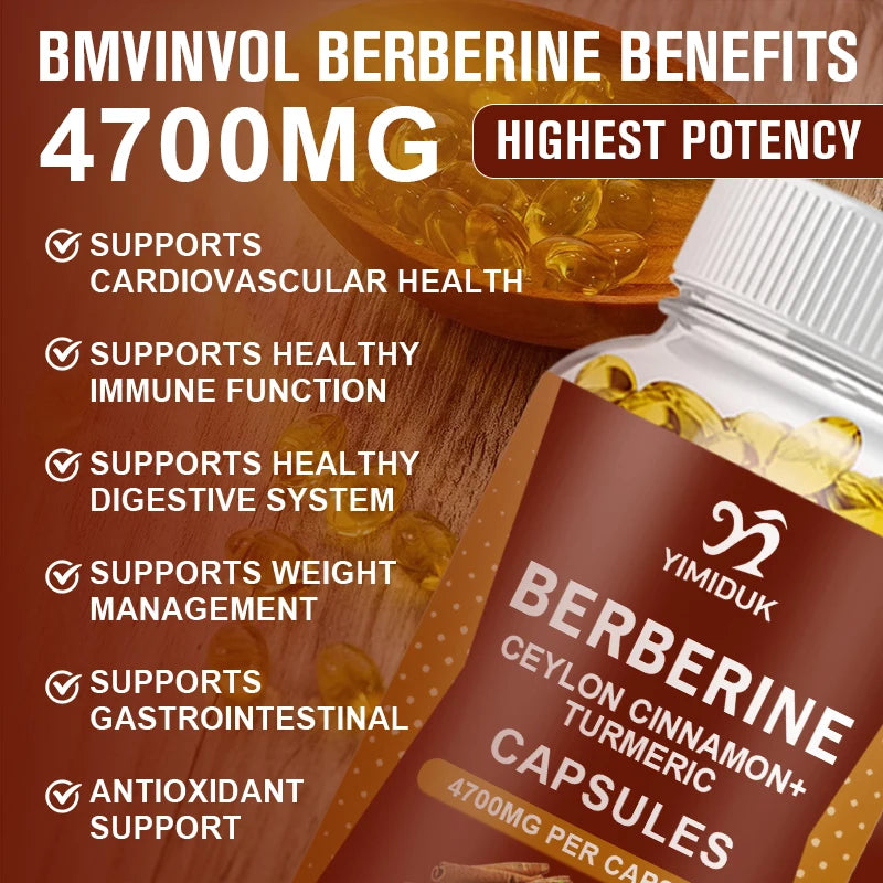 Berberine Capsules, with Ceylon Cinnamon, Support Heart Health, Immune System, Healthy GI & Cholesterol, Gluten-Free, Non-GMO