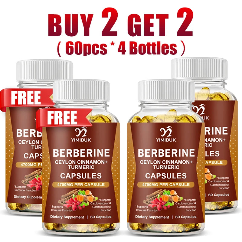 Berberine Capsules, with Ceylon Cinnamon, Support Heart Health, Immune System, Healthy GI & Cholesterol, Gluten-Free, Non-GMO