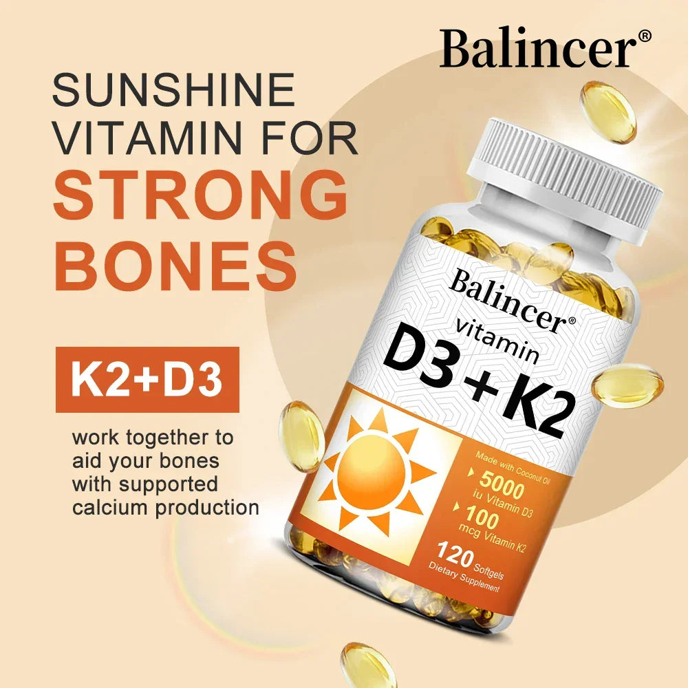 Vitamin D3 + K2 with Organic Virgin Coconut Oil, Vegan D3 (5000iu) with MK7 Vitamin K2 (100mcg), Supports Bone Health Supplement - Path to Self-Improvement