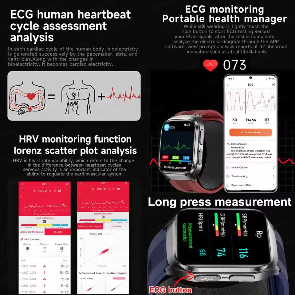 NEW Air Pump Airbag Blood Pressure Accurate Diagnosis Smart Watch ECG Temp Blood Fat Uric Acid Men Three High Monitor Smartwatch - Path to Self-Improvement