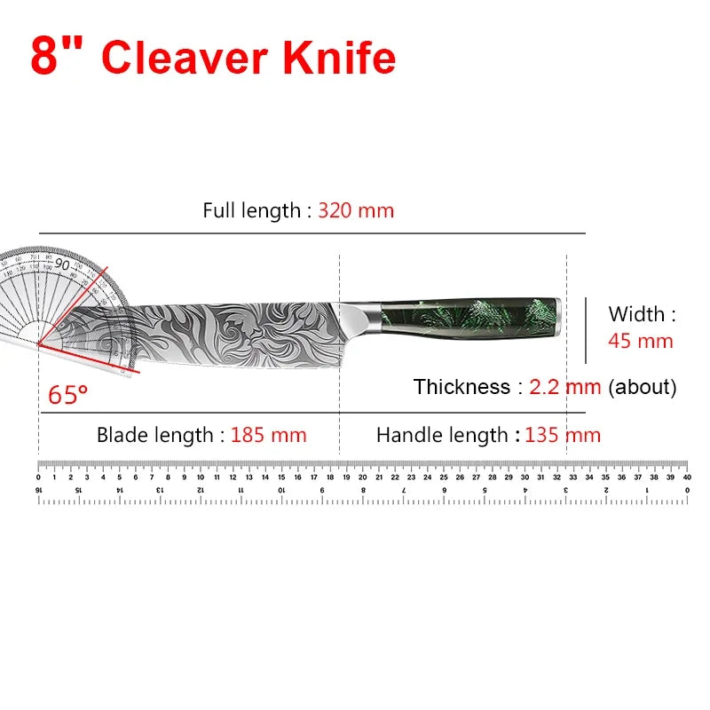 Damascus Pattern Chef Knife - Professional Kitchen Knife Set - Path to Self-Improvement