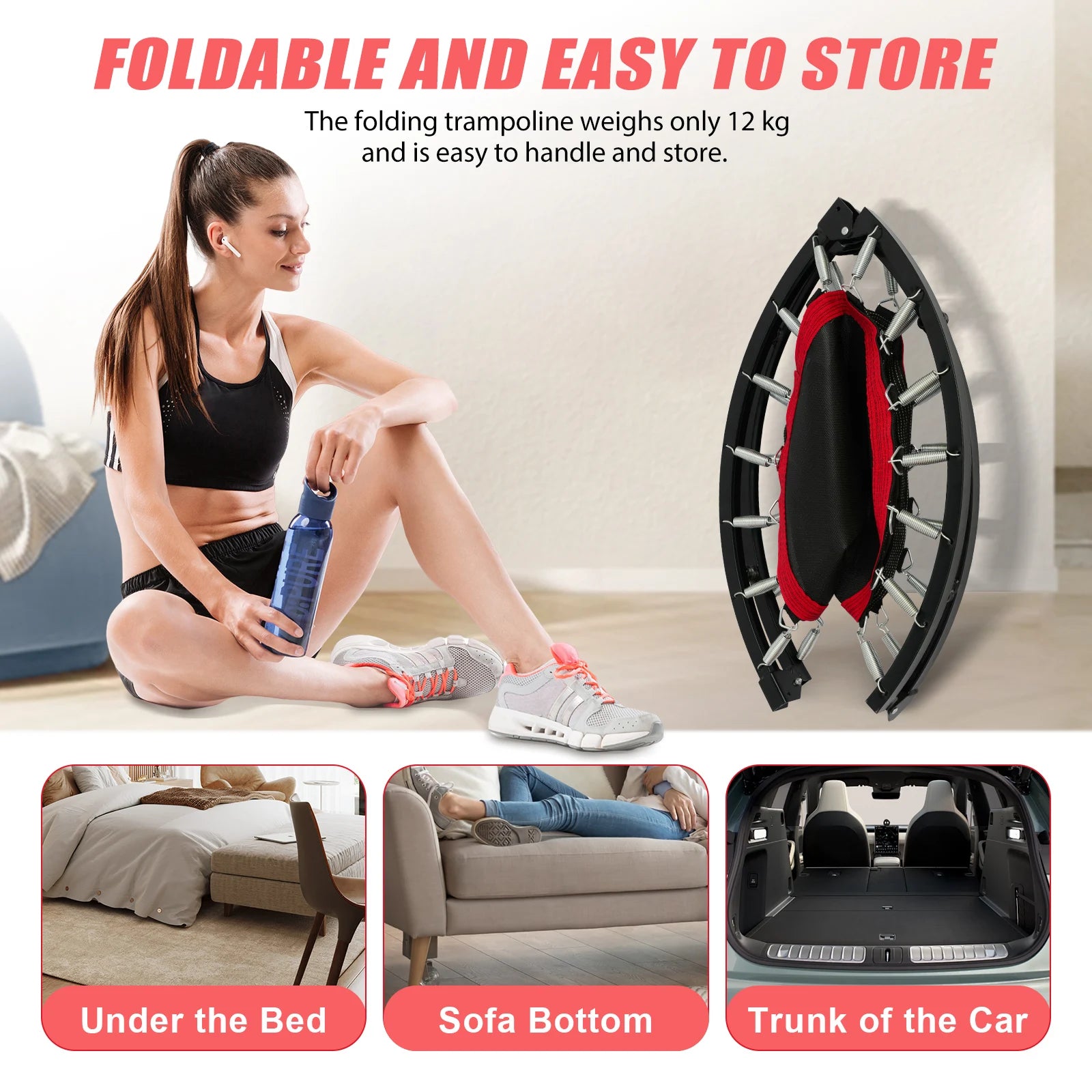 48-Inch Trampoline Foldable Fitness Trampoline Rebounder With Adjustable Handrail Bearing Max 330 lbs Outdoor Children Adults - Path to Self-Improvement