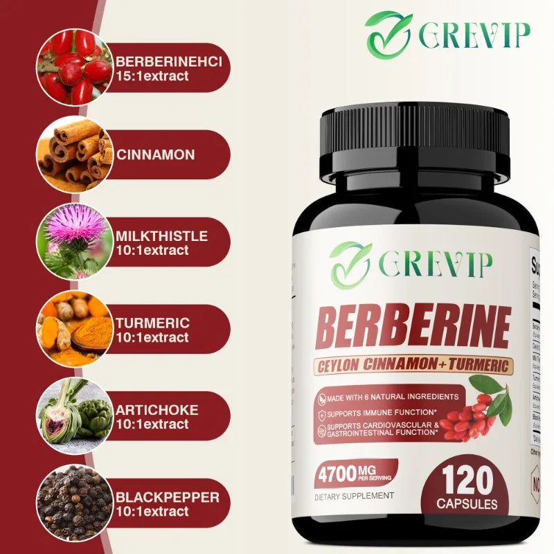 Berberine Capsules - Supports Immune Function, Promotes Cardiovascular Health, Energy Metabolism, and Improves Digestion
