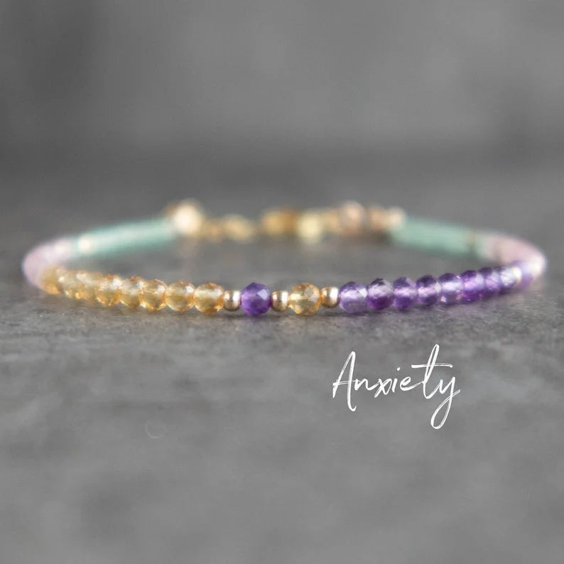 Crystal Bracelet for Anti Anxiety with Rose Quartz Amethyst Aventurine Citrine, Healing Gemstone Anxiety Bracelet for Women