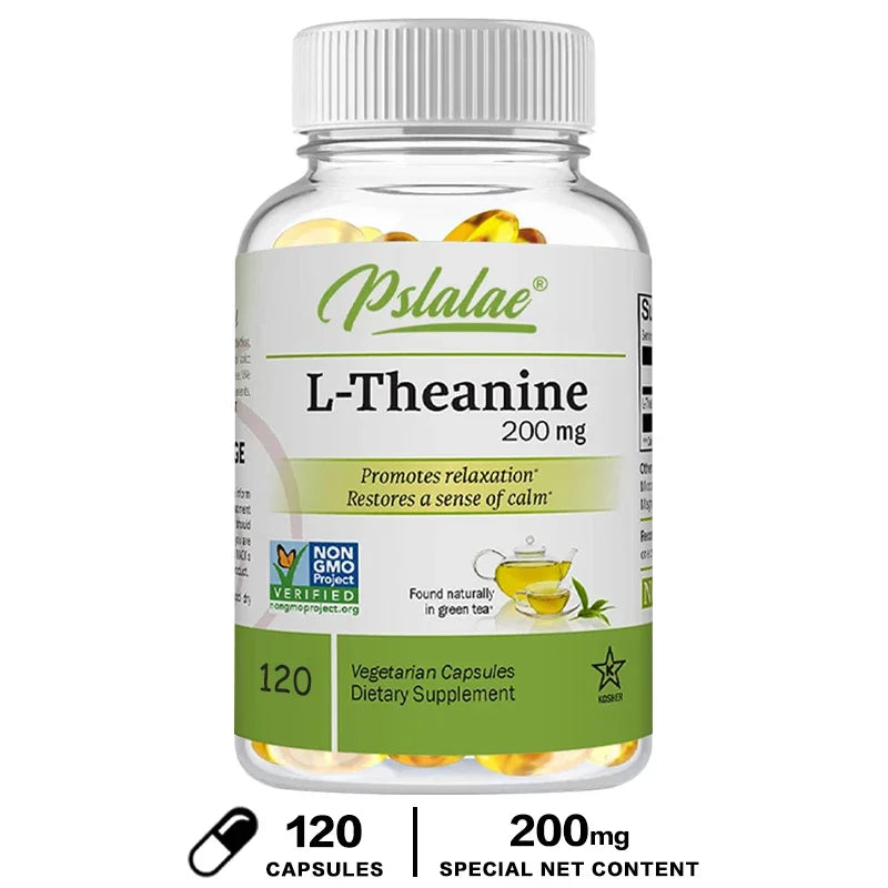 L-Theanine Capsules 200 Mg, 120 Vegetarian Supplement Relieves Stress Supports Healthy Mood and Improves Focus