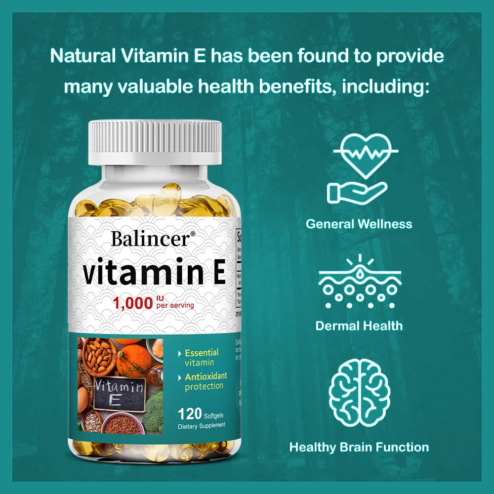 Vitamin E 1000 IU Soft Gel - Vitamin E Supplement, Essential Antioxidant Support, Support Skin, Heart and Immune Health - Path to Self-Improvement