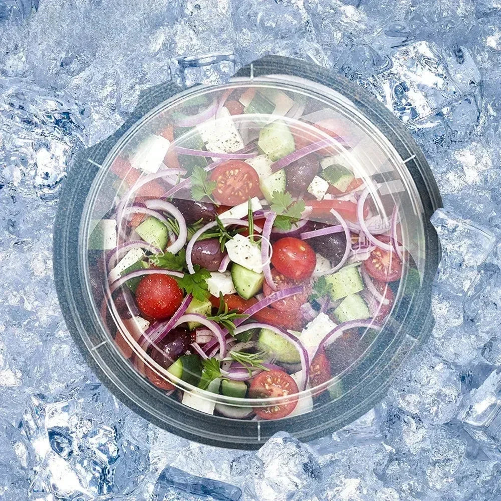 Meal prep container with fresh salad and portion control