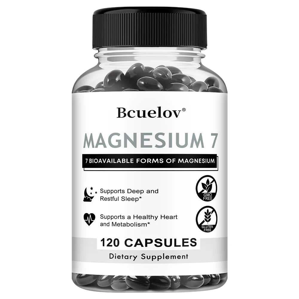 Magnesium 7 Supplement, Natural Magnesium Capsules for Heart, Sleep, and Metabolism Support with Vitamin B6, Vegan, Non-GMO