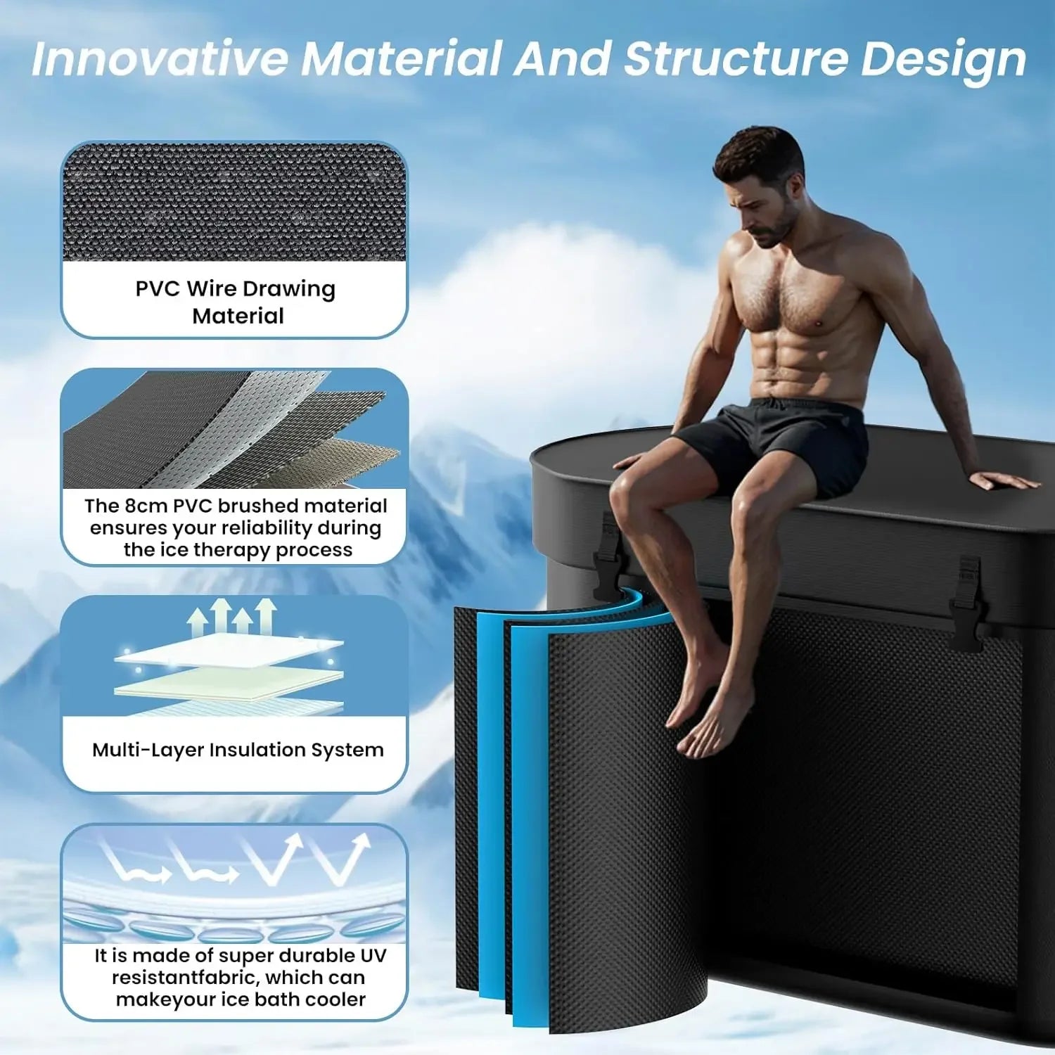 235 Gal Inflatable Cold Plunge Tub with Insulated Lid - Cold Water Therapy XXL Ice Bath Tub for Athletes Compatible Water Chiller