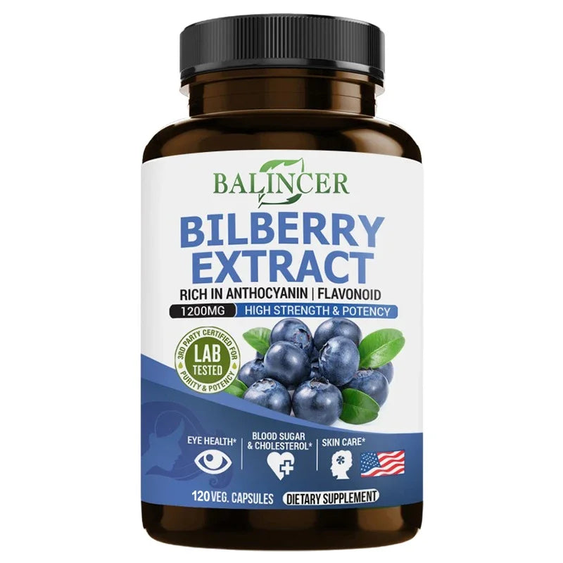 Balincer Bilberry Extract Supplement 1200mg - Supports eye and skin health - Normal triglyceride levels, non-GMO