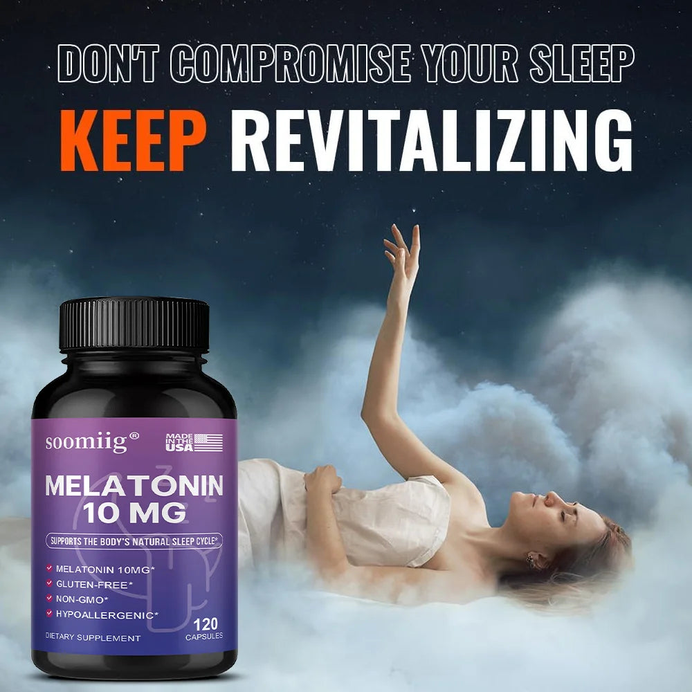 Melatonin 10mg Supplements - Promote Sleep Quality & Alertness, Help Deep Sleep, Non-GMO, Gluten-free