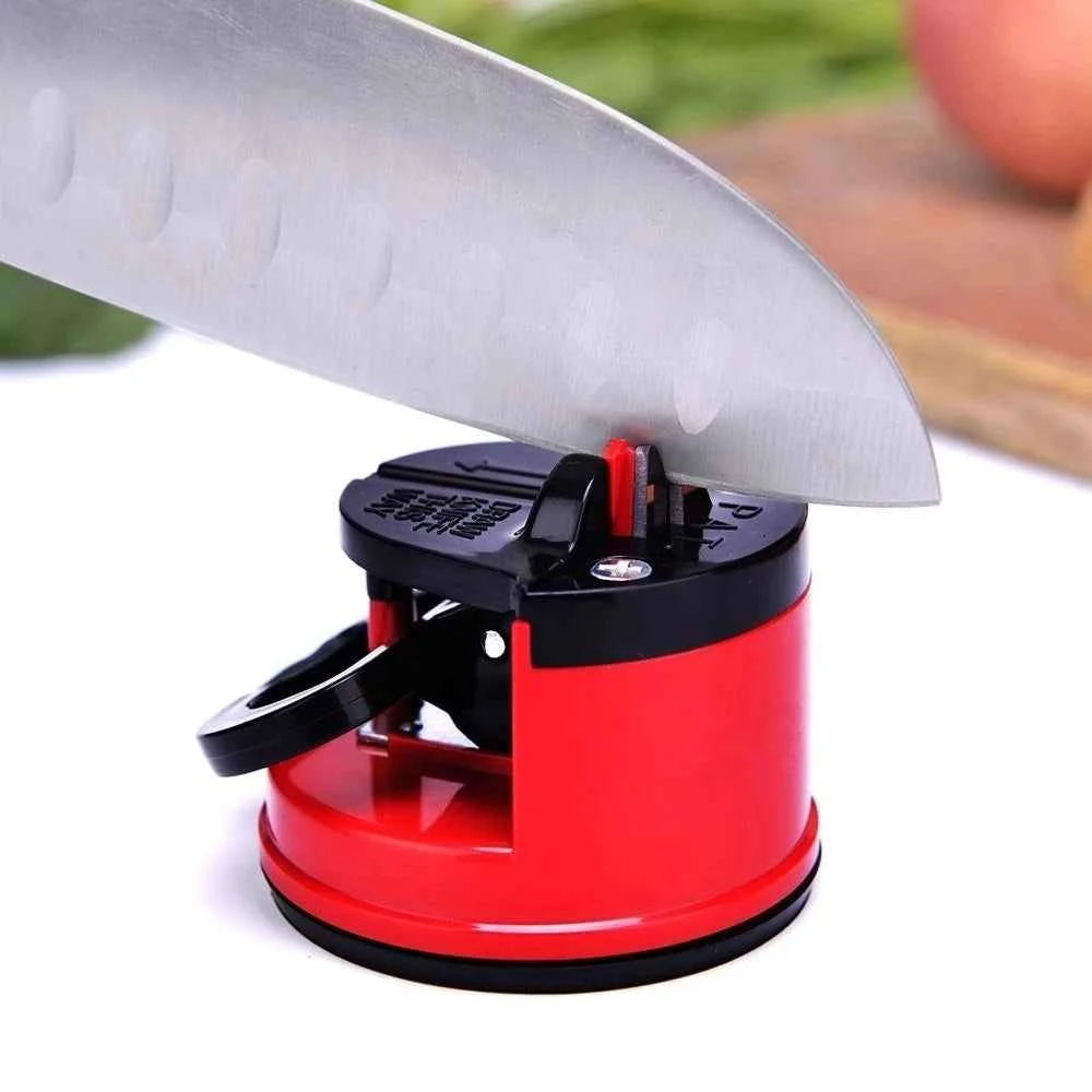 Knife sharpener with suction base for safe kitchen knife sharpening