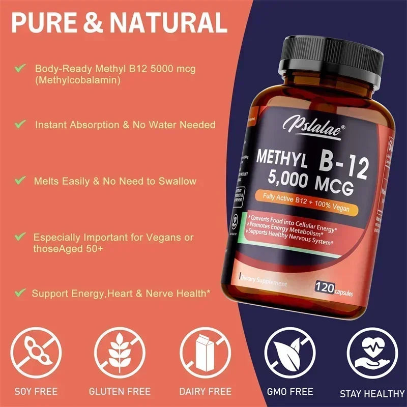 Vitamin B12 5000 Mcg - Supports Heart Health, Nervous System, Promotes Metabolism, Increases Energy Levels, Relieves Fatigue - Path to Self-Improvement
