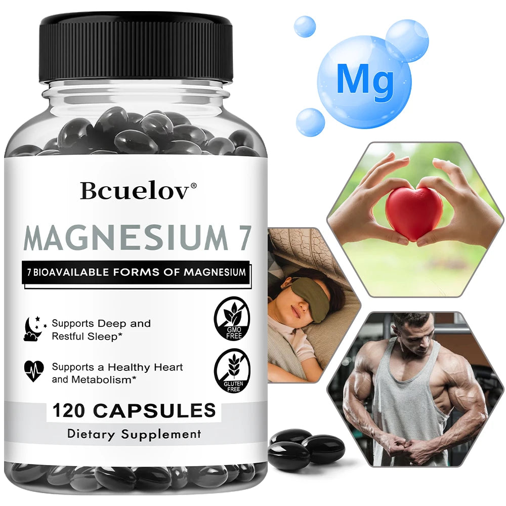 Magnesium 7 Supplement, Natural Magnesium Capsules for Heart, Sleep, and Metabolism Support with Vitamin B6, Vegan, Non-GMO