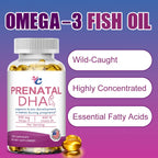 Prenatal Vitamin + DHA, Omega 3 Fish Oil with DHA & EPA for Brain Development & Nervous System Suppor, Non-GMO