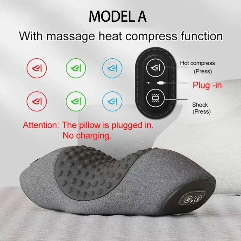 Electric Neck Massager Cervical Pillow Hot Compress Neck Stretch Heating Vibration Neck Shoulder Massage Pillow Back Traction - Path to Self-Improvement