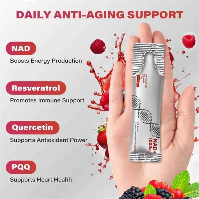 NAD 1000mg Liquid Supplement, Liquid Packets, Nicotinamide Riboside & Resveratrol with PQQ, Boosts Cellular Energy, Focus, Aging