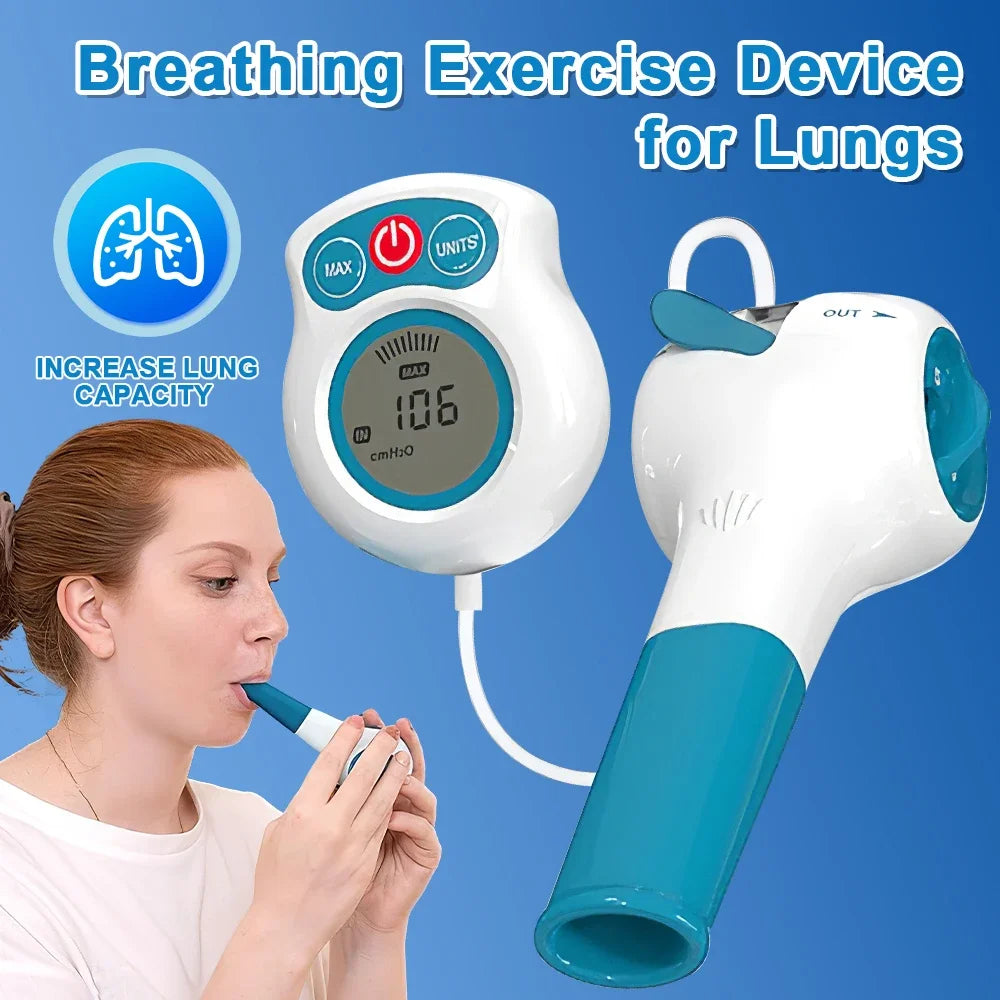 Breathing Trainer with Electric Manometer for Lung Expander Respiratory Muscle Trainer Therapy Inspiratory Expiratory