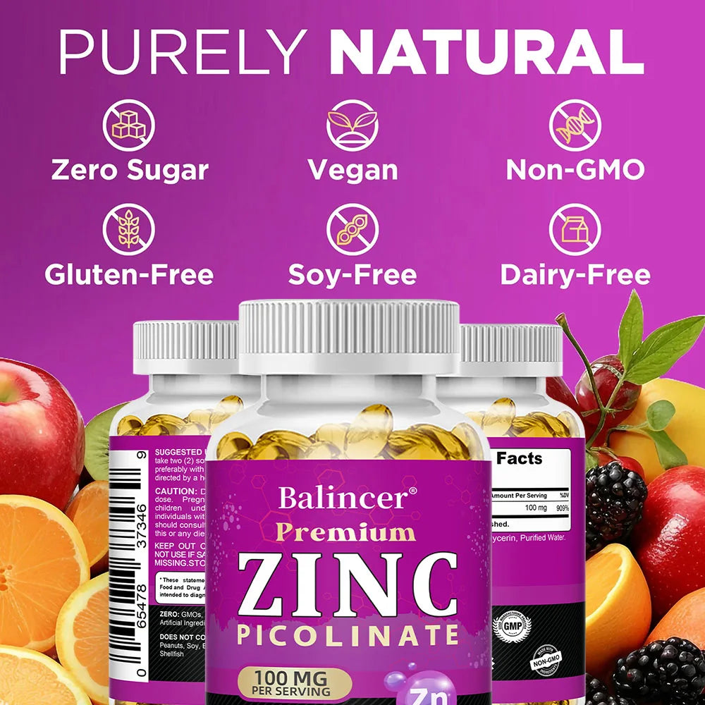 Zinc Picolinate Capsules 100 Mg - Superior Zinc Absorption, Support Immune, Sleep & Energy, Respiratory Health Supplement