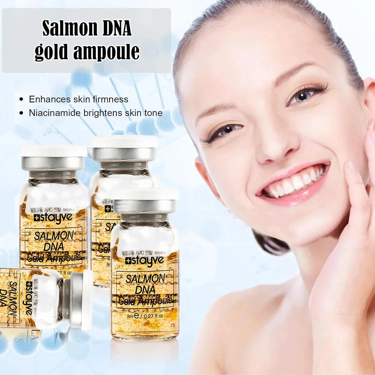 Stayve 8ml Salmon DNA Golden Ampoule Serum Kit Natural Ingredients, Moisturizing, Tender, Lifting, Firming Facial Care Skin - Path to Self-Improvement