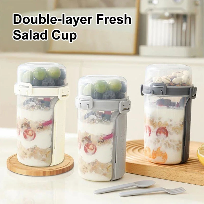 Salad and yogurt cup with compartment for meal prep and healthy eating