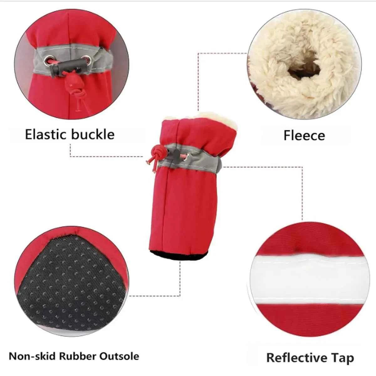 Pet Winter Shoes Cat & Dog Boots Paw Protectors, Fleece Warm Snow Booties for Puppy with Reflective Strip Anti-Slip Rubber