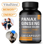Panax Ginseng Supplement, with Ginkgo Biloba - Supports Heart Health and Muscle Function, Boosts Energy, Athletic Performance