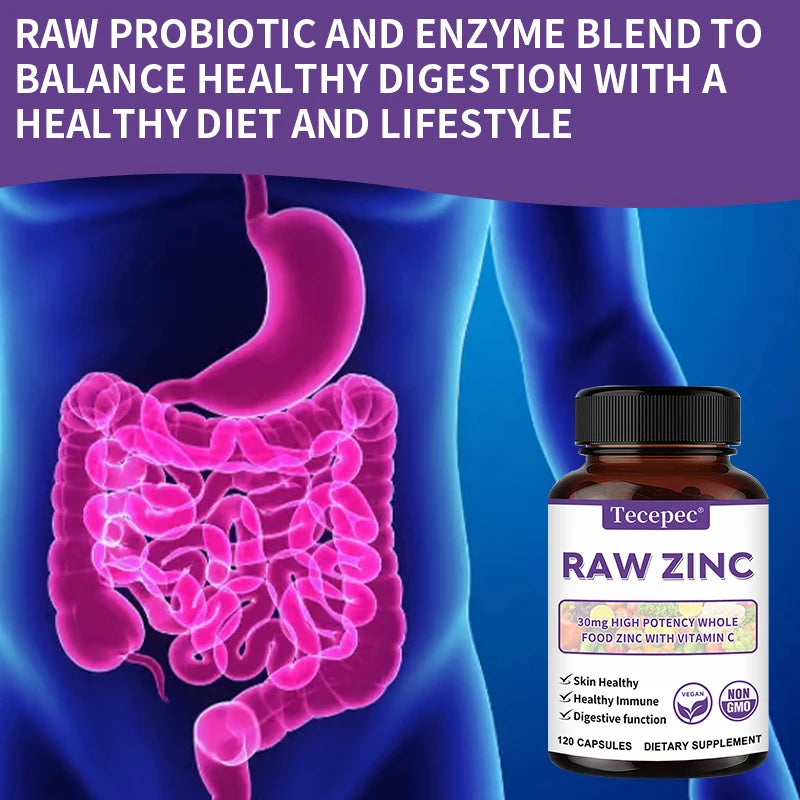 Zinc Vitamins - Raw Zinc Whole Food Supplement with Vitamin C, Vegetarian, for Skin Health, Immune & Digestive Function