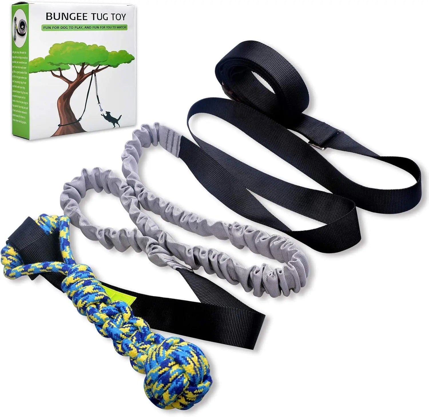 Outdoor Bungee Tug Toy, Dog Toy Hanging from Tree for Small to Large Dogs, Interactive Exercise Play Cord & Tether with Chew Rop - Path to Self-Improvement