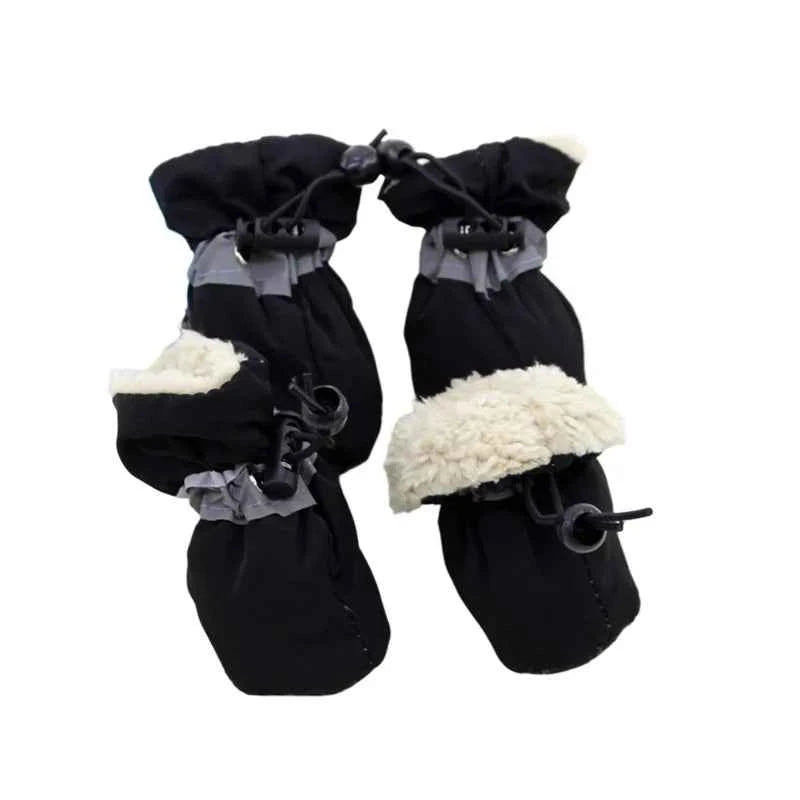 Pet Winter Shoes Cat & Dog Boots Paw Protectors, Fleece Warm Snow Booties for Puppy with Reflective Strip Anti-Slip Rubber