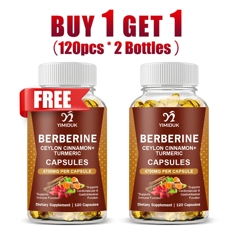 Berberine Capsules, with Ceylon Cinnamon, Support Heart Health, Immune System, Healthy GI & Cholesterol, Gluten-Free, Non-GMO