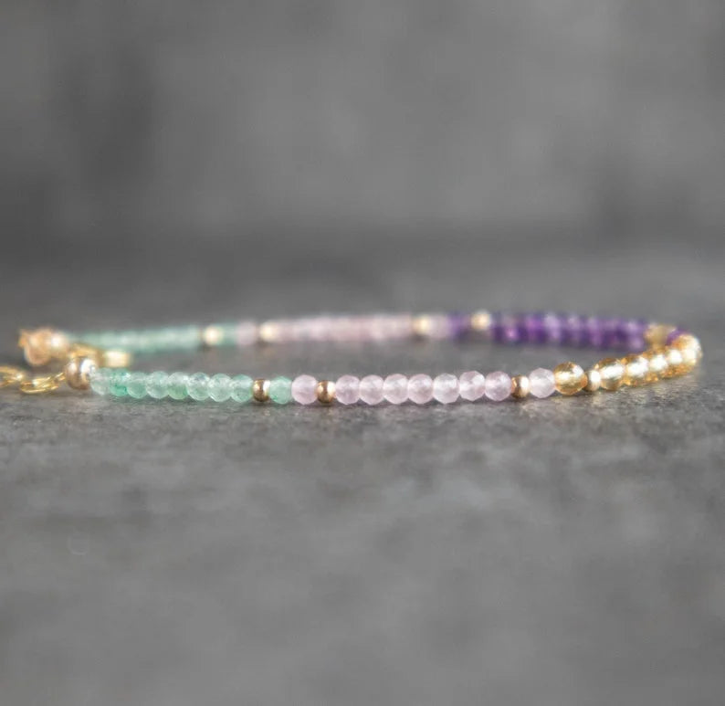 Crystal Bracelet for Anti Anxiety with Rose Quartz Amethyst Aventurine Citrine, Healing Gemstone Anxiety Bracelet for Women