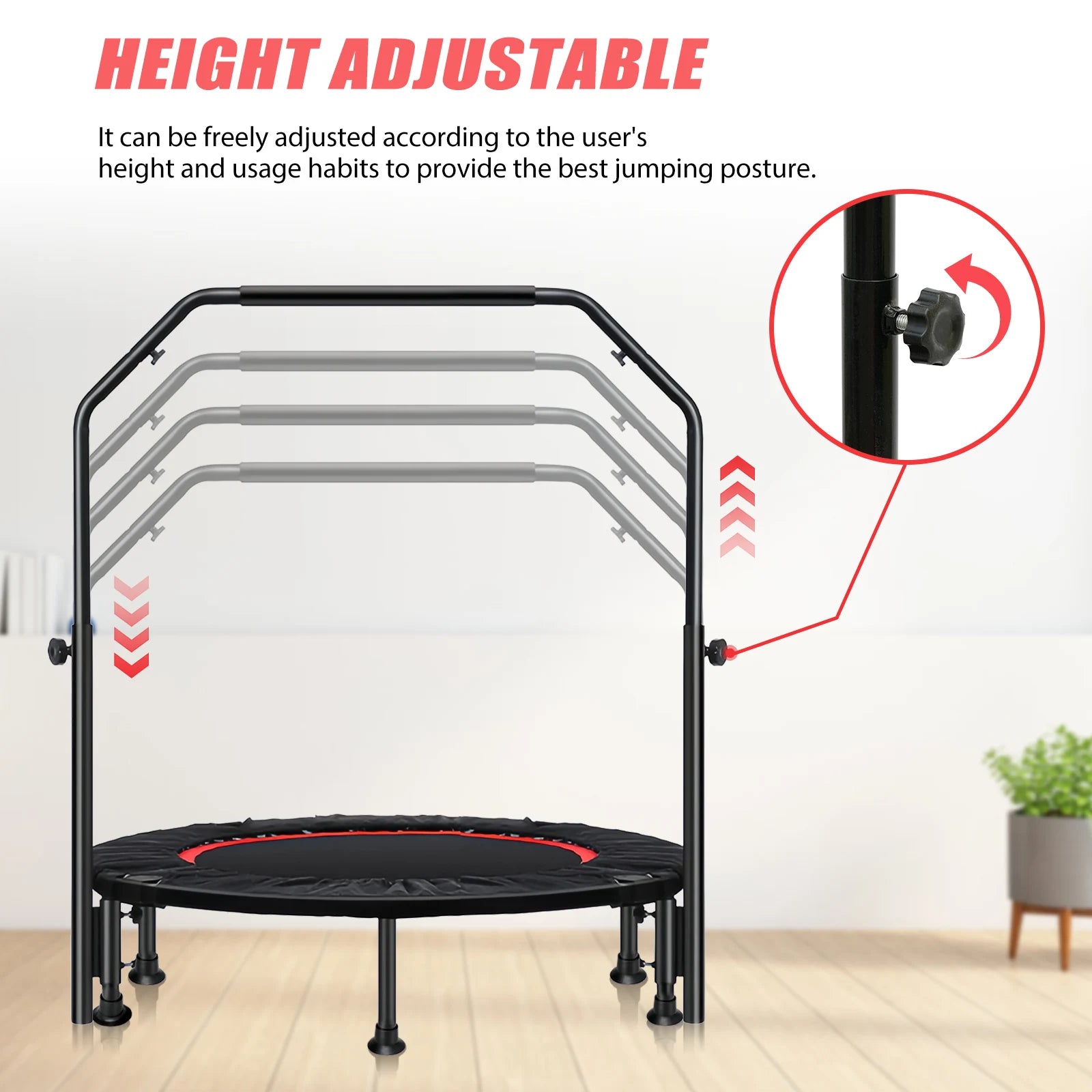 48-Inch Trampoline Foldable Fitness Trampoline Rebounder With Adjustable Handrail Bearing Max 330 lbs Outdoor Children Adults - Path to Self-Improvement