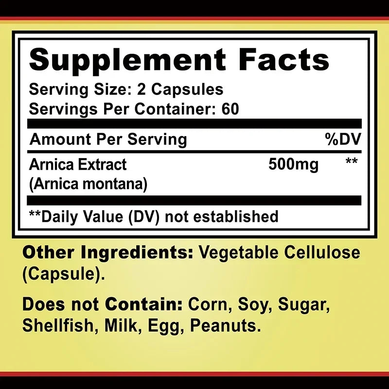 Arnica Montana Capsules - Suitable for Bruises and Swelling, Relieves Pain, Improves Mood, and Boosts Immunity - 120 Capsules - Path to Self-Improvement