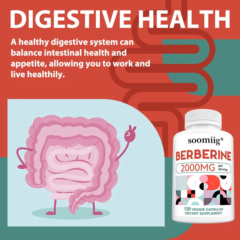 Berberine Capsules - 2000mg, Supports Bone and Cardiovascular Health, Promotes Metabolism, Helps with Energy, Immune System