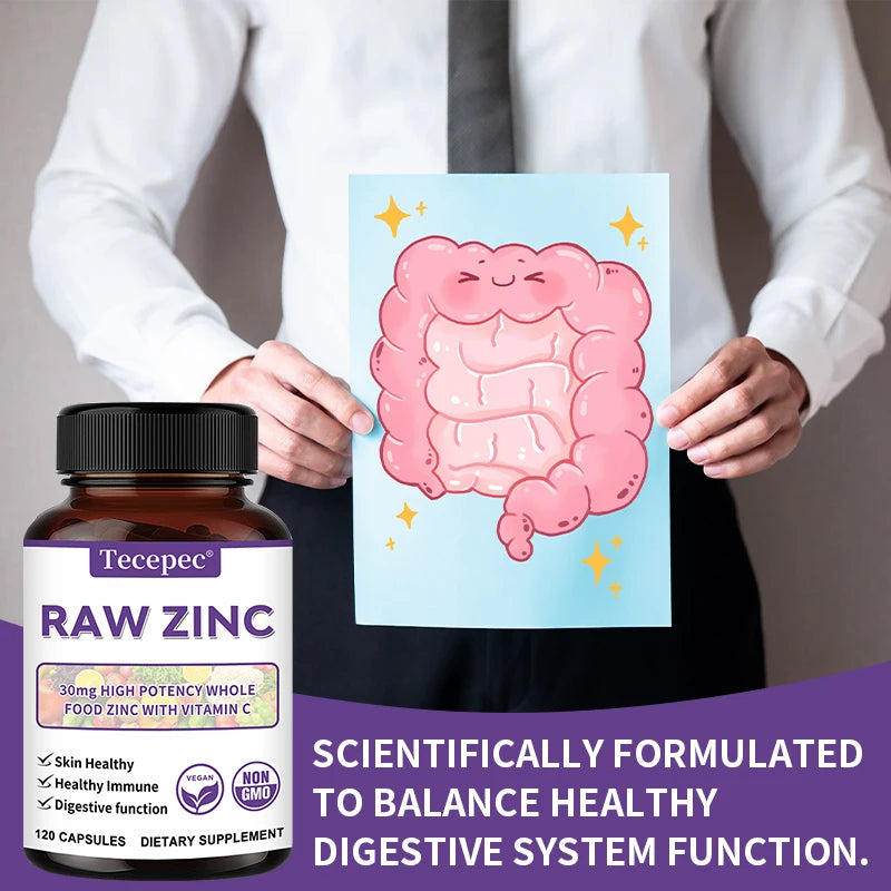 Zinc Vitamins - Raw Zinc Whole Food Supplement with Vitamin C, Vegetarian, for Skin Health, Immune & Digestive Function