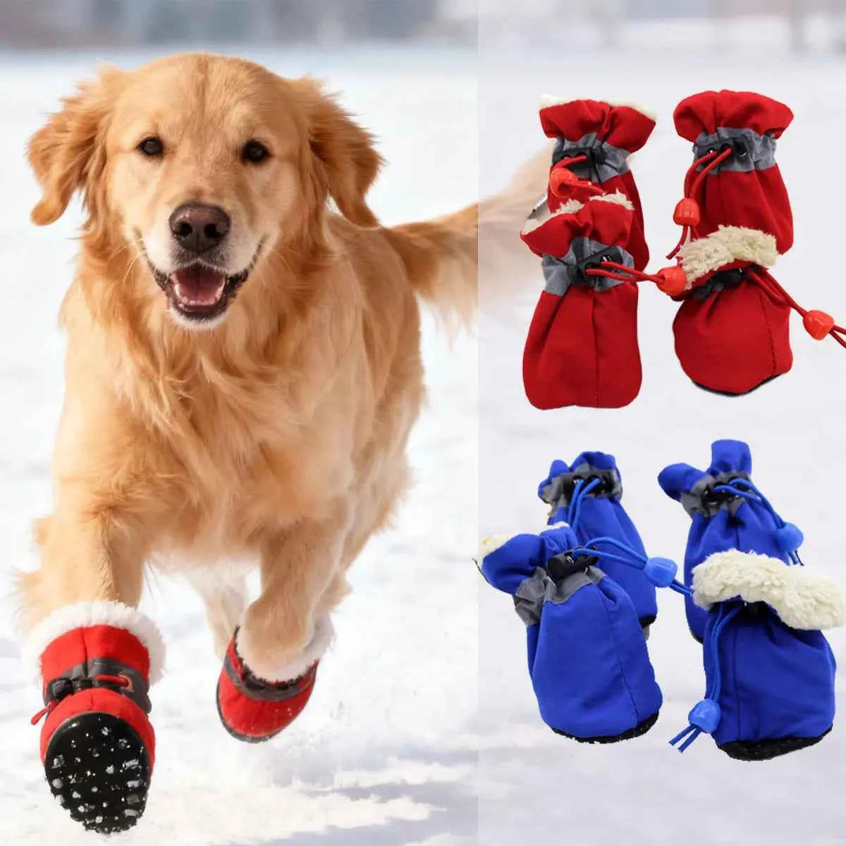 Pet Winter Shoes Cat & Dog Boots Paw Protectors, Fleece Warm Snow Booties for Puppy with Reflective Strip Anti-Slip Rubber