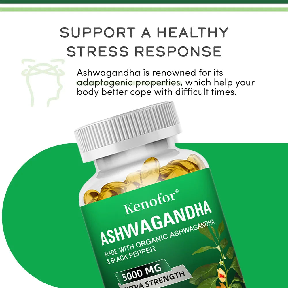 Ashwagandha Supplement - Boosts Brain and Memory, Boosts Energy, Focus, Improves Mood and Sleep - 120 Capsules