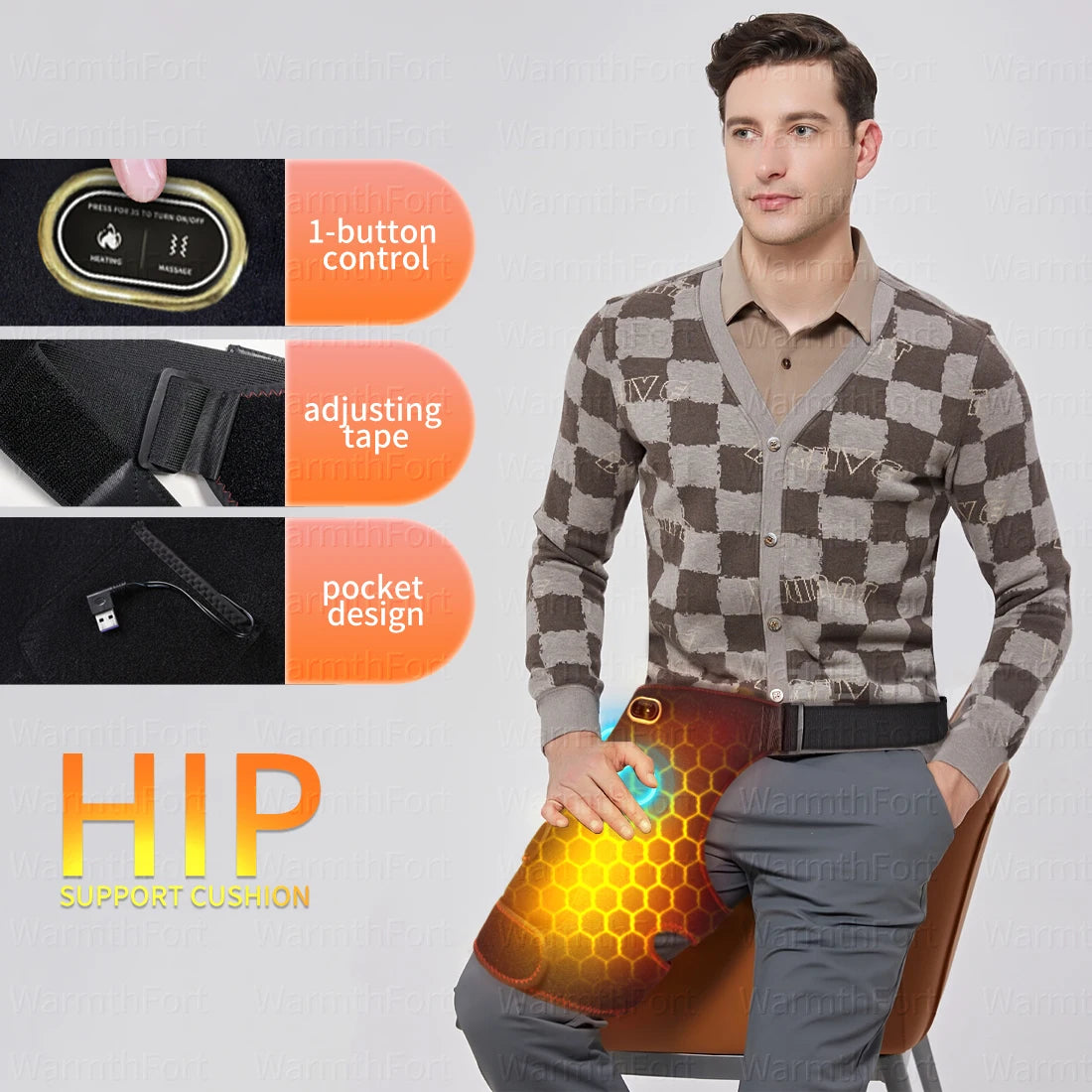 Cordless Heated Hip Support Brace with Massager for Sciatica Pain Relief Lower Back Therapy Hip Heating Pad for Physical Healing - Path to Self-Improvement