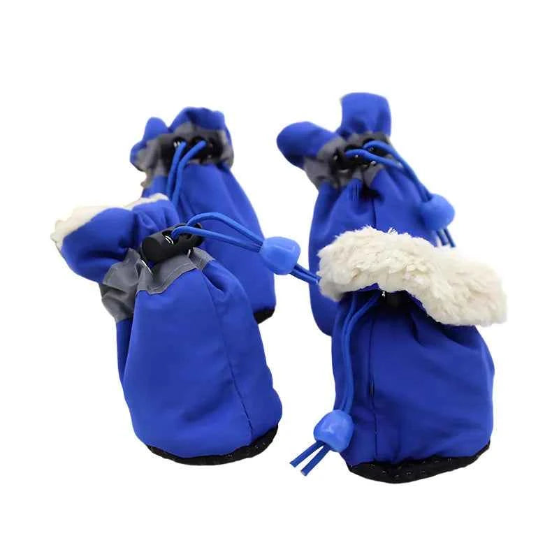 Pet Winter Shoes Cat & Dog Boots Paw Protectors, Fleece Warm Snow Booties for Puppy with Reflective Strip Anti-Slip Rubber